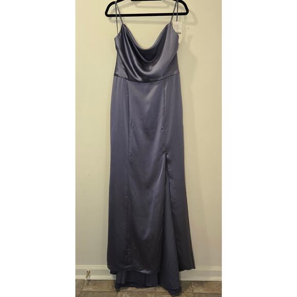Amsale NWT Chloe Elegant Satin Evening Gown in Slate Size 14 - Picture 2 of 15